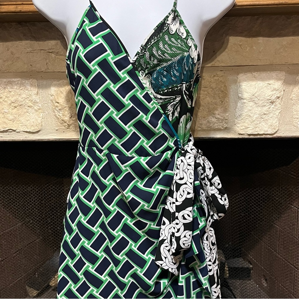 Diane Von Furstenberg Katsia Sleeveless Wrap Midi Dress Green Black Size 8 - Picture 5 of 12